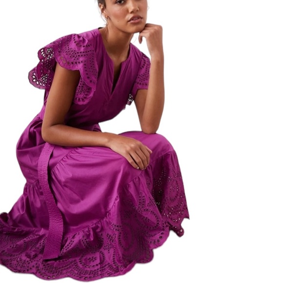 Rails Gia Eyelet Embroidered Cotton Midi Dress in Berry Size M NWT - Picture 4 of 13